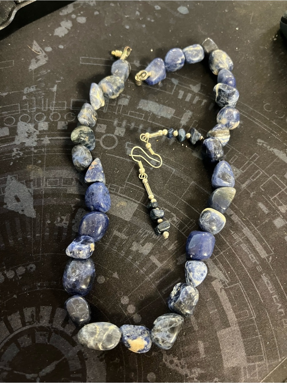 Blue Sodalite Bead Necklace with Matching Earrings - Unbranded